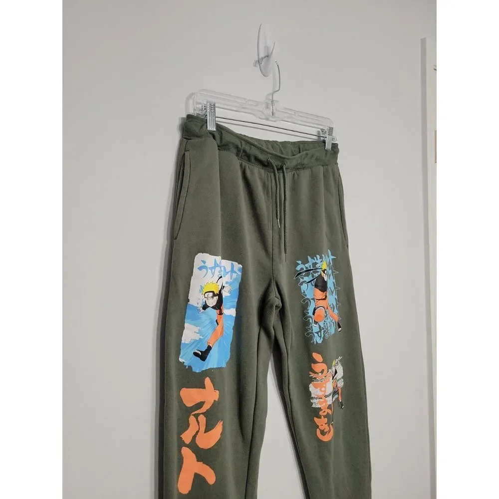 Naruto Unisex Sweats Size Medium 32/34 Green 2012 Drawstring‎ Vintage Anime